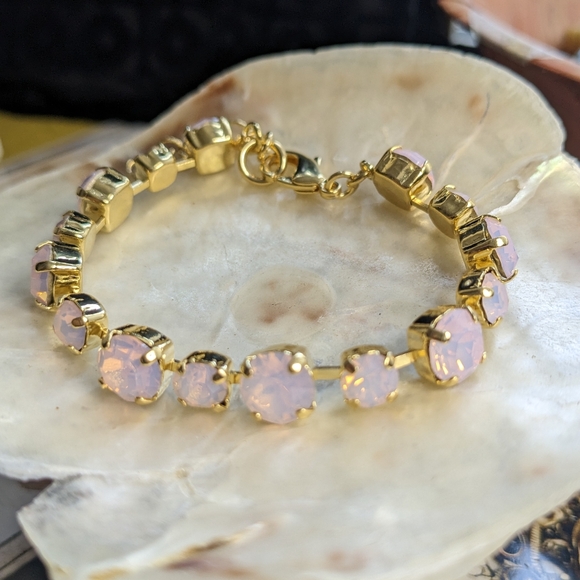 Pink Opal Rose Water Crystal Bracelet in 14k Gold Plated - Picture 2 of 4